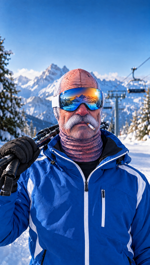 The Colonel ski mask worn on the slopes
