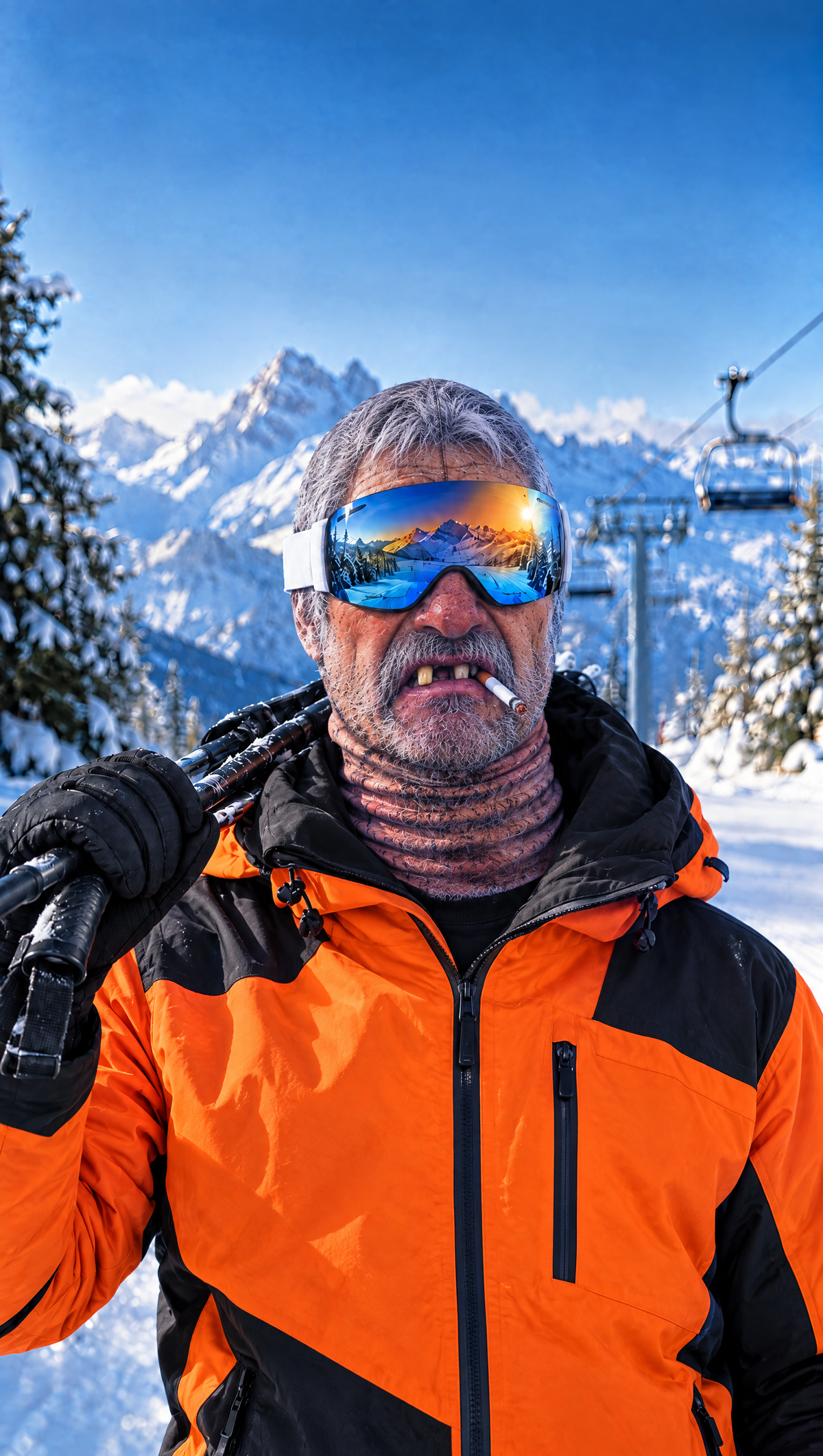 Old Smokey ski mask worn on the slopes